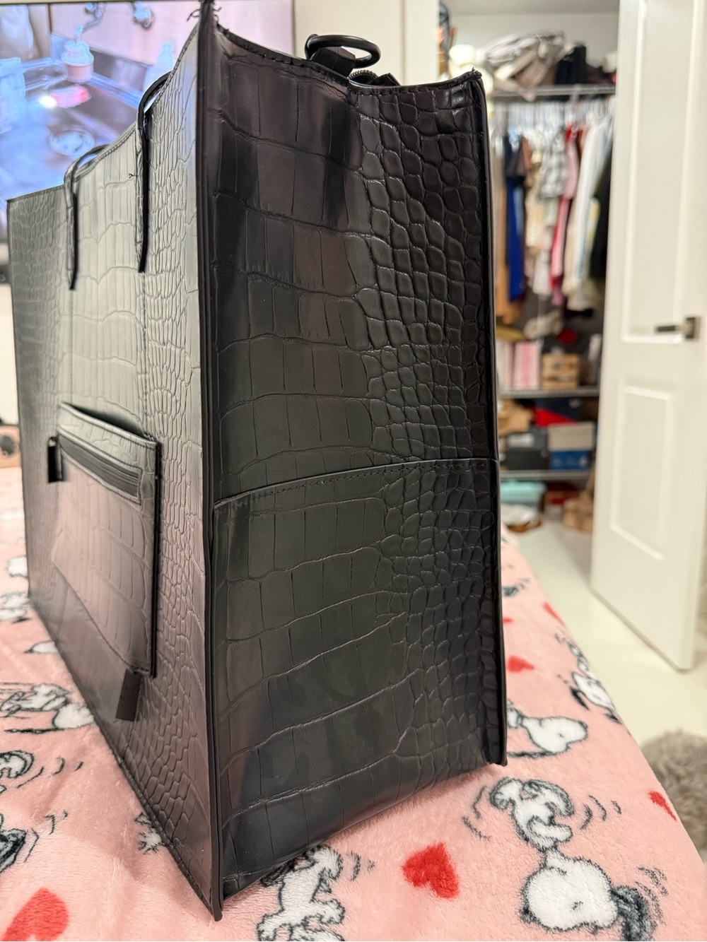 BEIS Black Croc-Embossed Tote - Picture 8 of 16